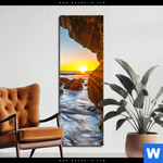 Aluminiumbild Gebürstet Sonnenuntergang In Meeresgrotte Schmal Produktvorschau mit dem Bild Sonnenuntergang in Meeresgrotte im Format Schmal.