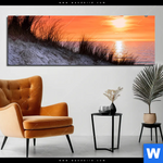 Aluminiumbild Gebürstet Sonnenuntergang Mit Duene Und Meer Panorama Produktvorschau mit dem Bild Sonnenuntergang mit Düne und Meer im Format Panorama.