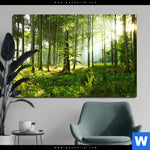 Aluminiumbild Gebürstet Sonniger Morgen Im Wald Querformat Produktvorschau mit dem Bild Sonniger Morgen im Wald im Format Querformat.