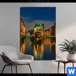 Aluminiumbild Gebürstet Speicherstadt Hamburg Hochformat Produktvorschau mit dem Bild Speicherstadt Hamburg im Format Hochformat.