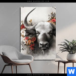 Aluminiumbild Gebürstet Starker Bulle Mit Blumen Hochformat Produktvorschau mit dem Bild Starker Bulle mit Blumen im Format Hochformat.