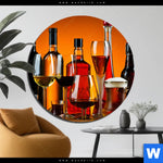 Aluminiumbild Gebürstet Stillleben Flaschen Glaeser Rund Produktvorschau mit dem Bild Stillleben Flaschen Gläser im Format Rund.