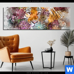 Aluminiumbild Gebürstet Tiger Blumen Panorama Produktvorschau mit dem Bild Tiger & Blumen im Format Panorama.