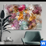 Aluminiumbild Gebürstet Tiger Blumen Querformat Produktvorschau mit dem Bild Tiger & Blumen im Format Querformat.