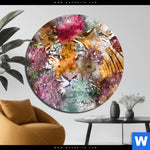 Aluminiumbild Gebürstet Tiger Blumen Rund Produktvorschau mit dem Bild Tiger & Blumen im Format Rund.