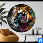 Aluminiumbild Gebürstet Tiger Im Farbrausch Rund Produktvorschau mit dem Bild Tiger im Farbrausch im Format Rund.