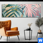 Aluminiumbild Gebürstet Tropische Blaetter In Pastellfarben Panorama Produktvorschau mit dem Bild Tropische Blätter in Pastellfarben im Format Panorama.
