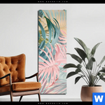 Aluminiumbild Gebürstet Tropische Blaetter In Pastellfarben Schmal Produktvorschau mit dem Bild Tropische Blätter in Pastellfarben im Format Schmal.