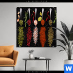 Aluminiumbild Gebürstet Vielfalt An Exotischen Gewuerzen Quadrat Produktvorschau mit dem Bild Vielfalt an exotischen Gewürzen im Format Quadrat.