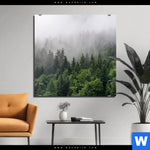 Aluminiumbild Gebürstet Wald Im Nebel Quadrat Produktvorschau mit dem Bild Wald im Nebel im Format Quadrat.