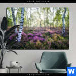 Aluminiumbild Gebürstet Wald Mit Heideblumen Querformat Produktvorschau mit dem Bild Wald mit Heideblumen im Format Querformat.