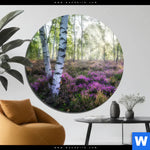 Aluminiumbild Gebürstet Wald Mit Heideblumen Rund Produktvorschau mit dem Bild Wald mit Heideblumen im Format Rund.