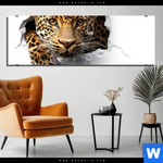 Aluminiumbild Gebürstet Wanddurchbruch Leopard Panorama Produktvorschau mit dem Bild Wanddurchbruch - Leopard im Format Panorama.