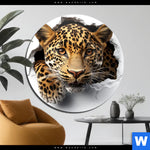 Aluminiumbild Gebürstet Wanddurchbruch Leopard Rund Produktvorschau mit dem Bild Wanddurchbruch - Leopard im Format Rund.