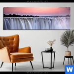 Aluminiumbild Gebürstet Wasserfall Bei Abendroete Panorama Produktvorschau mit dem Bild Wasserfall bei Abendröte im Format Panorama.