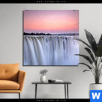Aluminiumbild Gebürstet Wasserfall Bei Abendroete Quadrat Produktvorschau mit dem Bild Wasserfall bei Abendröte im Format Quadrat.