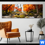 Aluminiumbild Gebürstet Wasserfall In Herbstlandschaft Panorama Produktvorschau mit dem Bild Wasserfall in Herbstlandschaft im Format Panorama.