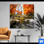 Aluminiumbild Gebürstet Wasserfall In Herbstlandschaft Quadrat Produktvorschau mit dem Bild Wasserfall in Herbstlandschaft im Format Quadrat.