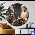 Aluminiumbild Gebürstet Weihnachtsmann Fuettert Rentier Rund Produktvorschau mit dem Bild Weihnachtsmann füttert Rentier im Format Rund.