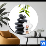 Aluminiumbild Gebürstet Weisse Orchidee Zensteine Rund Produktvorschau mit dem Bild Weiße Orchidee & Zensteine im Format Rund.