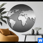 Aluminiumbild Gebürstet Weltkarte Edelstahloptik Rund Produktvorschau mit dem Bild Weltkarte Edelstahloptik im Format Rund.
