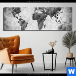 Aluminiumbild Gebürstet Weltkarte Grautoene Panorama Produktvorschau mit dem Bild Weltkarte Grautöne im Format Panorama.