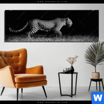 Aluminiumbild Gebürstet Wilder Leopard Panorama Produktvorschau mit dem Bild Wilder Leopard im Format Panorama.