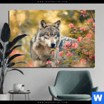 Aluminiumbild Gebürstet Wolfsblick Im Fruehling Querformat Produktvorschau mit dem Bild Wolfsblick im Frühling im Format Querformat.