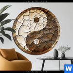 Aluminiumbild Gebürstet Yin Yang Auf Rissiger Erde Rund Produktvorschau mit dem Bild Yin Yang auf rissiger Erde im Format Rund.