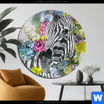 Aluminiumbild Gebürstet Zebra Blumen Rund Produktvorschau mit dem Bild Zebra & Blumen im Format Rund.