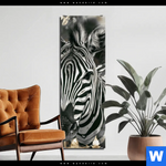 Aluminiumbild Gebürstet Zebra Eleganz In Streifen Schmal Produktvorschau mit dem Bild Zebra - Eleganz in Streifen im Format Schmal.