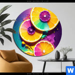 Aluminiumbild Gebürstet Zitronen Neon Farbe Rund Produktvorschau mit dem Bild Zitronen Neon Farbe im Format Rund.