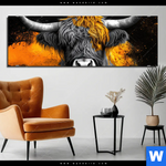 Aluminiumbild Gebürstet Zotteliges Hochland Rind Panorama Produktvorschau mit dem Bild Zotteliges Hochland-Rind im Format Panorama.