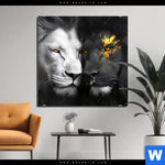 Aluminiumbild Gebürstet Zwei Loewen Schwarz Weiss Quadrat Produktvorschau mit dem Bild Zwei Löwen Schwarz & Weiß im Format Quadrat.