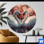 Aluminiumbild Gebürstet Zwei Schwaene Im Wasser Rund Produktvorschau mit dem Bild Zwei Schwäne im Wasser im Format Rund.