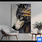 Bild Edelstahloptik Abstrakter Wolf In Gold Und Grau Hochformat Produktvorschau mit dem Bild Abstrakter Wolf in Gold und Grau im Format Hochformat.