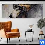 Bild Edelstahloptik Abstrakter Wolf In Gold Und Grau Panorama Produktvorschau mit dem Bild Abstrakter Wolf in Gold und Grau im Format Panorama.