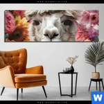 Bild Edelstahloptik Alpaka Mit Blumen Panorama Produktvorschau mit dem Bild Alpaka mit Blumen im Format Panorama.