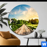 Bild Edelstahloptik Alte Bruecke Am Fluss Rund Produktvorschau mit dem Bild Alte Brücke am Fluss im Format Rund.