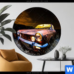 Bild Edelstahloptik Altes Auto Rund Produktvorschau mit dem Bild Altes Auto im Format Rund.