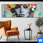 Bild Edelstahloptik Angelina Frau Mit Blumen Im Haar Panorama Produktvorschau mit dem Bild Angelina - Frau mit Blumen im Haar im Format Panorama.