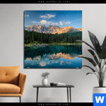 Bild Edelstahloptik Bergsee Im Wald Quadrat Produktvorschau mit dem Bild Bergsee im Wald im Format Quadrat.
