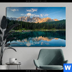 Bild Edelstahloptik Bergsee Im Wald Querformat Produktvorschau mit dem Bild Bergsee im Wald im Format Querformat.