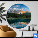 Bild Edelstahloptik Bergsee Im Wald Rund Produktvorschau mit dem Bild Bergsee im Wald im Format Rund.