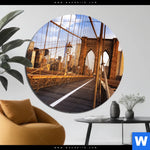 Bild Edelstahloptik Beruehmte Brooklyn Bridge Rund Produktvorschau mit dem Bild Berühmte Brooklyn Bridge im Format Rund.