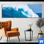 Bild Edelstahloptik Blaue Welle Im Meer Panorama Produktvorschau mit dem Bild Blaue Welle im Meer im Format Panorama.