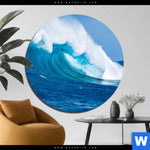 Bild Edelstahloptik Blaue Welle Im Meer Rund Produktvorschau mit dem Bild Blaue Welle im Meer im Format Rund.