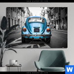 Bild Edelstahloptik Blauer Oldtimer Querformat Produktvorschau mit dem Bild Blauer Oldtimer im Format Querformat.