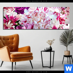 Bild Edelstahloptik Bluehende Pfingstrosen Panorama Produktvorschau mit dem Bild Blühende Pfingstrosen im Format Panorama.