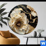 Bild Edelstahloptik Blueten Gold Weiss Schwarz Rund Produktvorschau mit dem Bild Blüten Gold Weiß Schwarz im Format Rund.